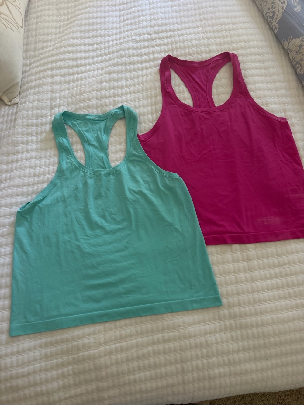 Set of Two Crz Yoga Racerback Tank Tops in Teal and Fuchsia